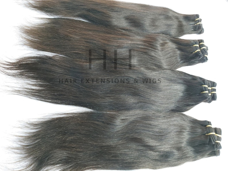 16 inch Indian Straight Human Hair Extensions, Raw unprocessed machine weft