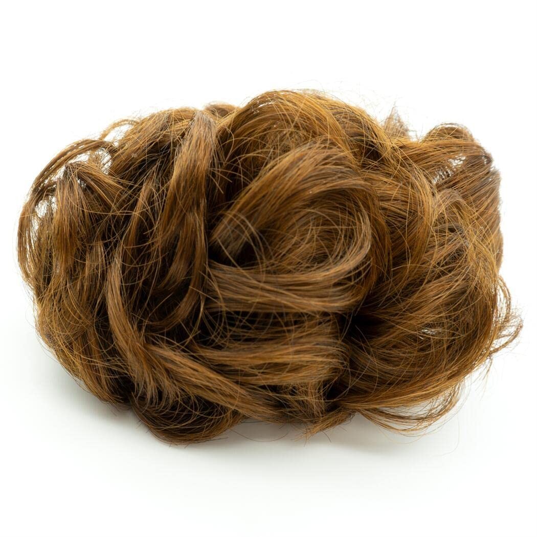 QTHQTFL 2pcs Messy Bun Hair Piece 2/30# (Dark Brown & Light Auburn Mixed)