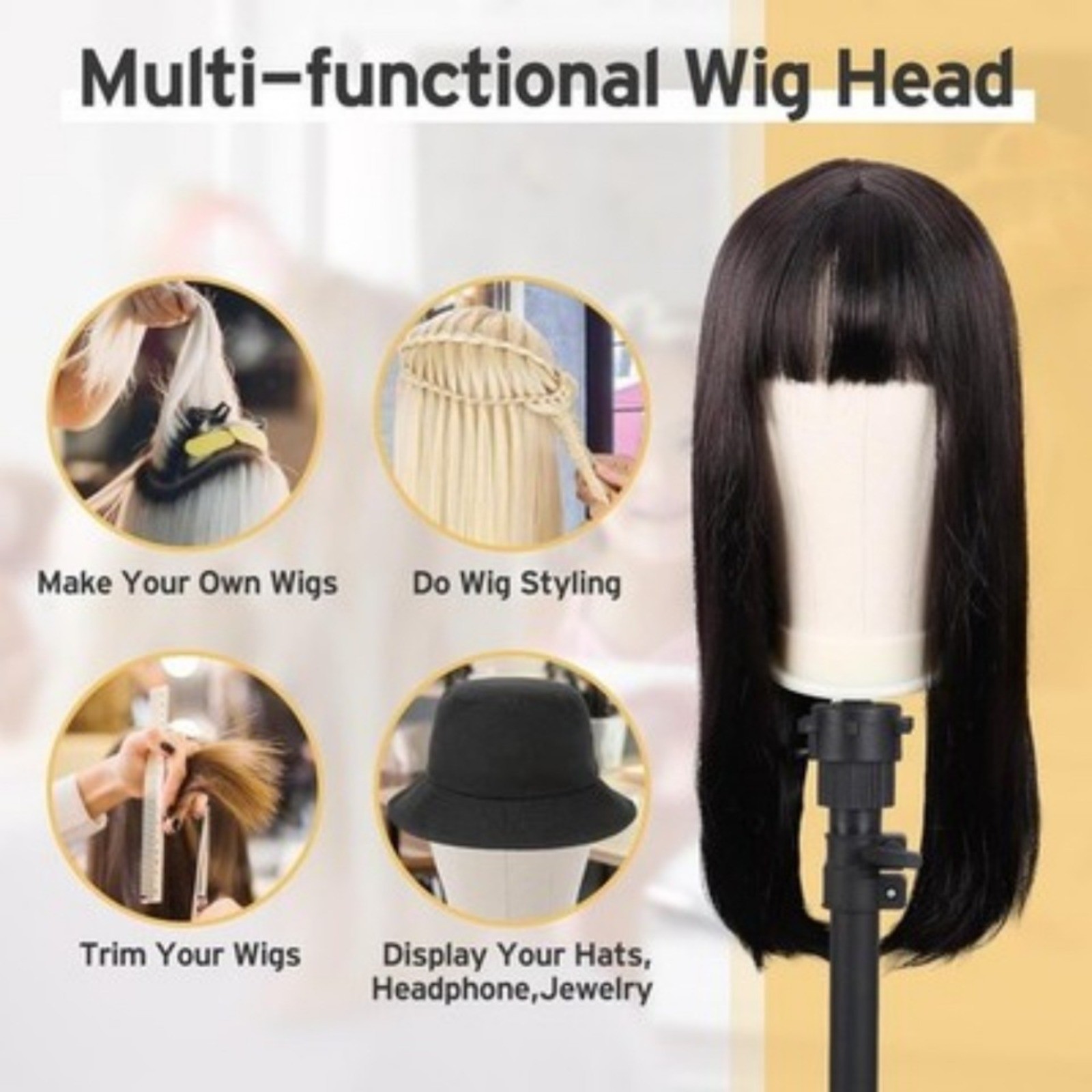 Professional Mannequin Head Stand Adjustable Reinforced Wig Display Tripod Metal