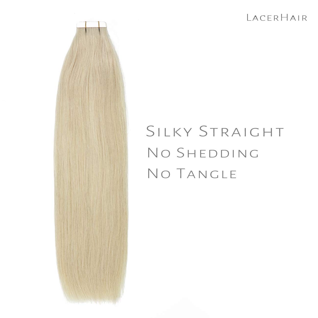 Lacer Blonde Tape-In Hair Extensions Human Hair Light Platinum Blonde 22″ 50g 20