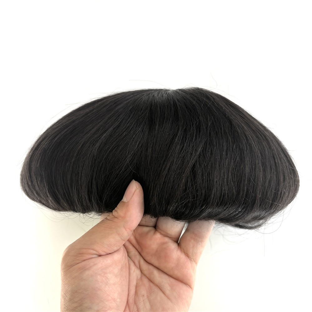 Mens Mono Top Hair System 130% Density Human Hair #1B Black Toupee Easy to Apply