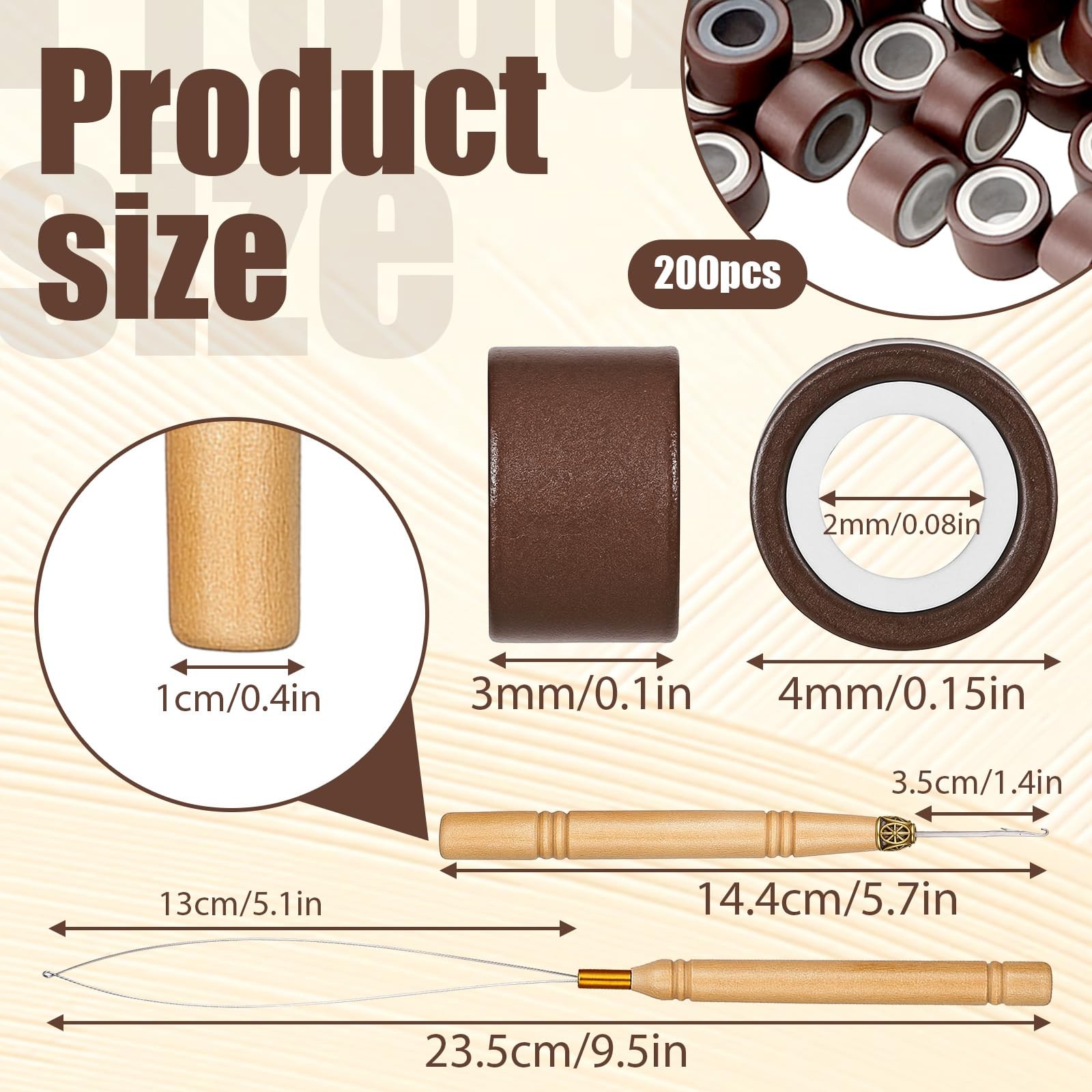 200 PCS Hair Extensions Beads 4mm Silicone Lined Micro Links 4mm, Dark Brown