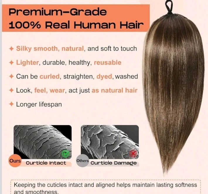 SEIKEA Cheer Ponytail Hair Piece 16″ Straight, Brown with Blonde Highlights