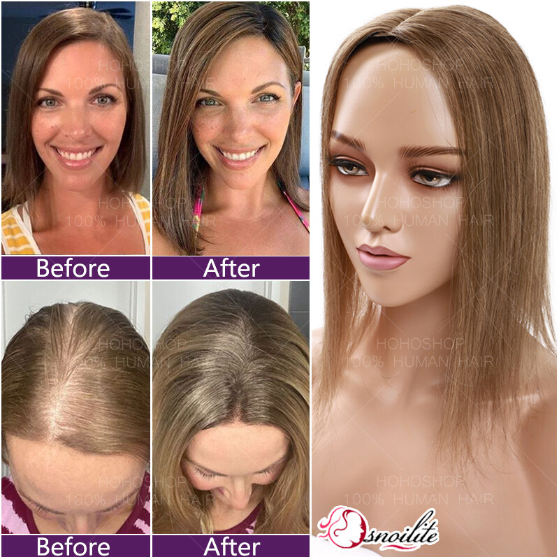 Women Tooper/Clip In Remy Human Hair Silk Base Hairpiece Toupee Wig Highlight US