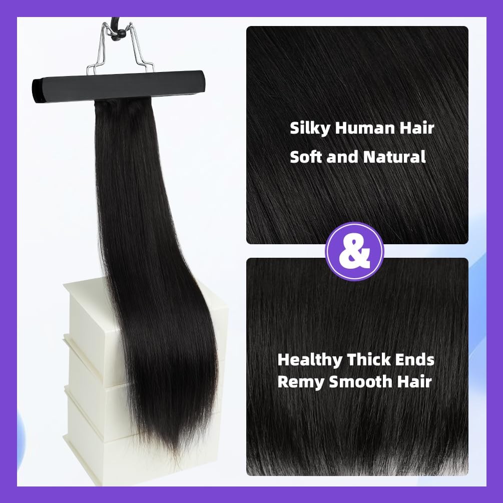 Winsky 18 Inch Human Hair Ponytail 80G Long Wrap Around Ponytail Jet Black Real