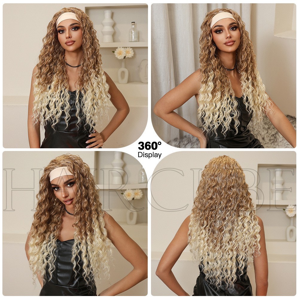 26″ Ombre Blonde Long Curly Headband Wig Synthetic Hair Costume Party Halloween