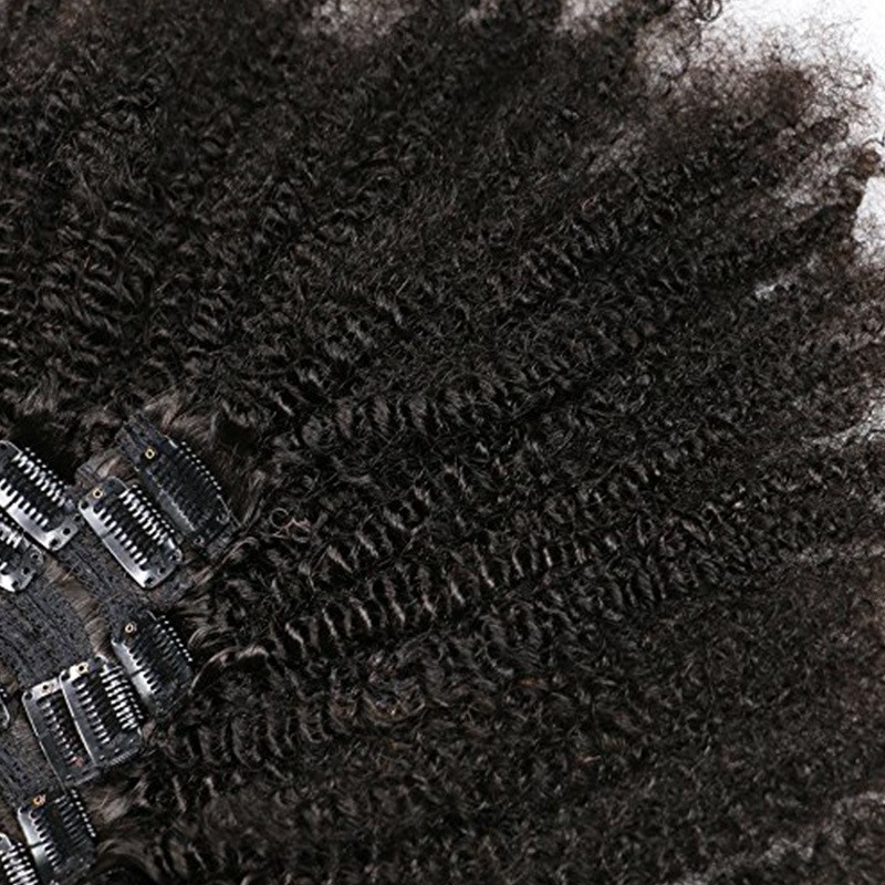 8-24″ Afro Kinky Curly Brazilian Human Hair Clip in Extensions Full Set Black