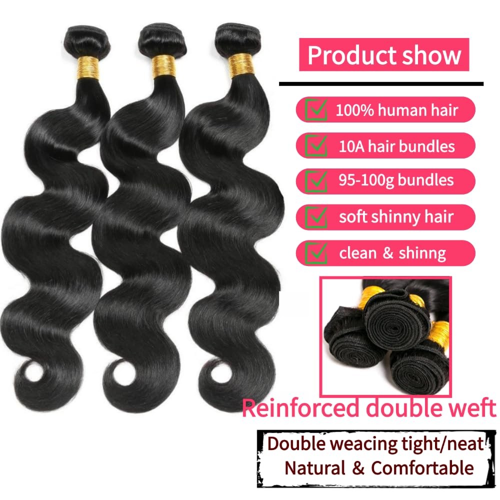Genrein Body Wave Bundles Human Hair 20 22 24 Inch Brazilian Body Wave Human