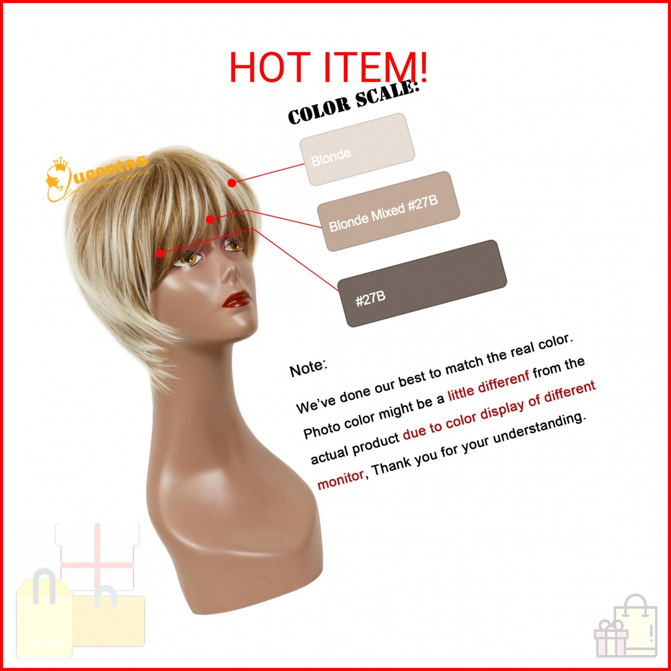QUEENTAS Pixie Layered Short Blonde Wigs for White Women Black Women Synthetic H