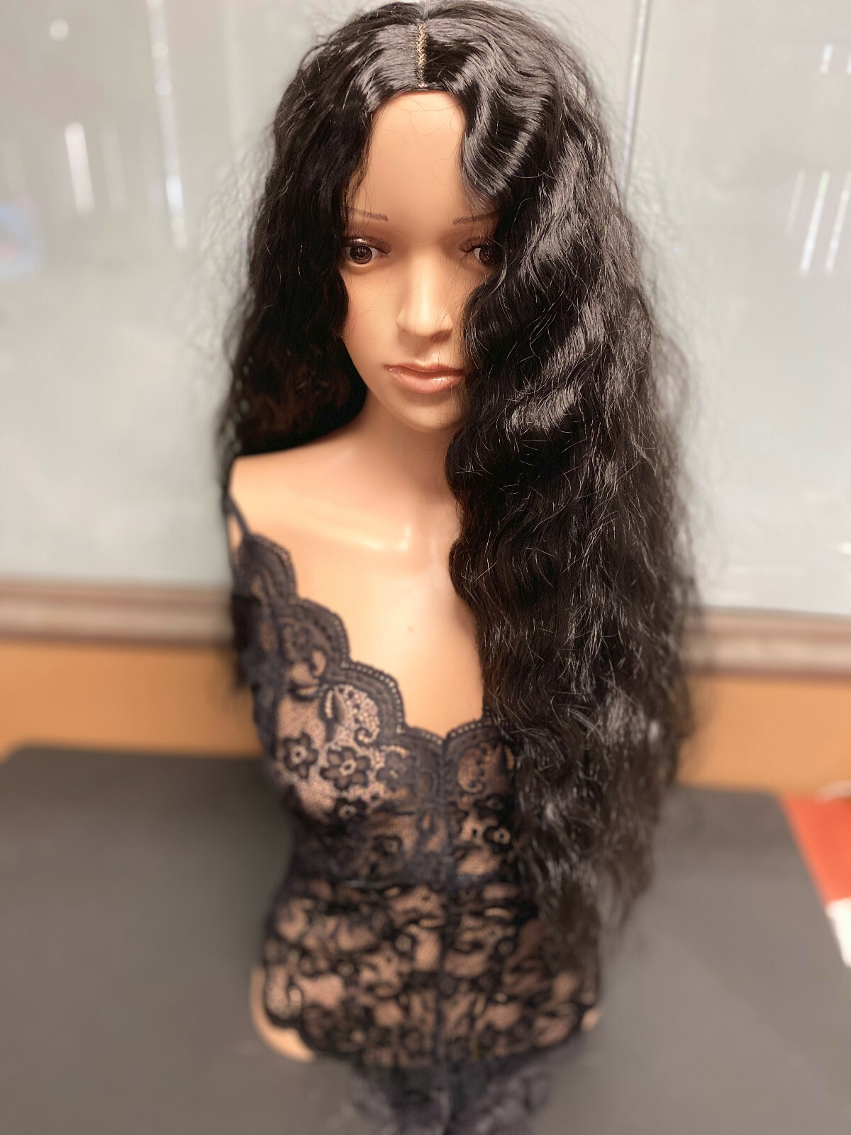 23″ Women Curly Wavy Long Synthetic Hair Wigs Ladies Costume Dark Black Wig