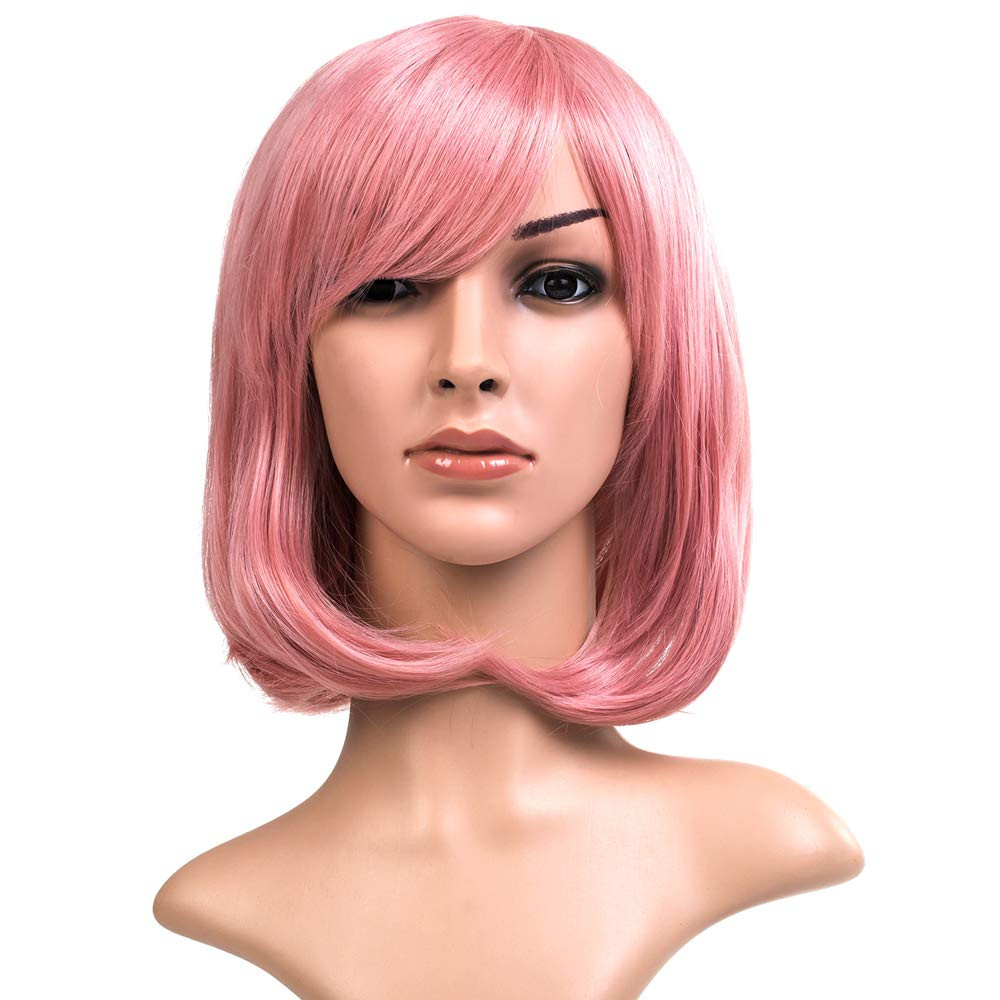 12-Inch Pink Straight Hair Wig for Anime Cosplay and Costume Parties