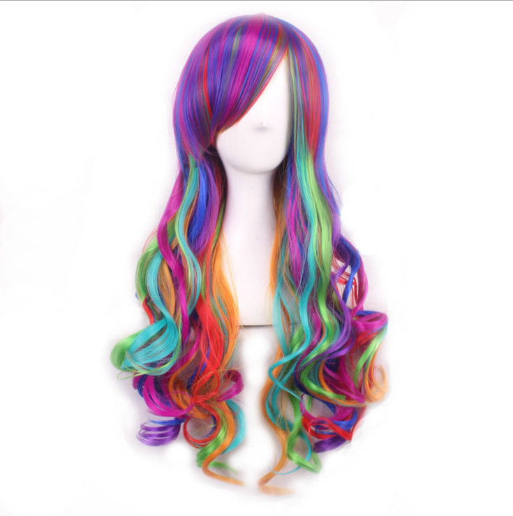 Techtongda Colorful Long Curls Women Cosplay Costume Party Hair Anime Wigs 80cm