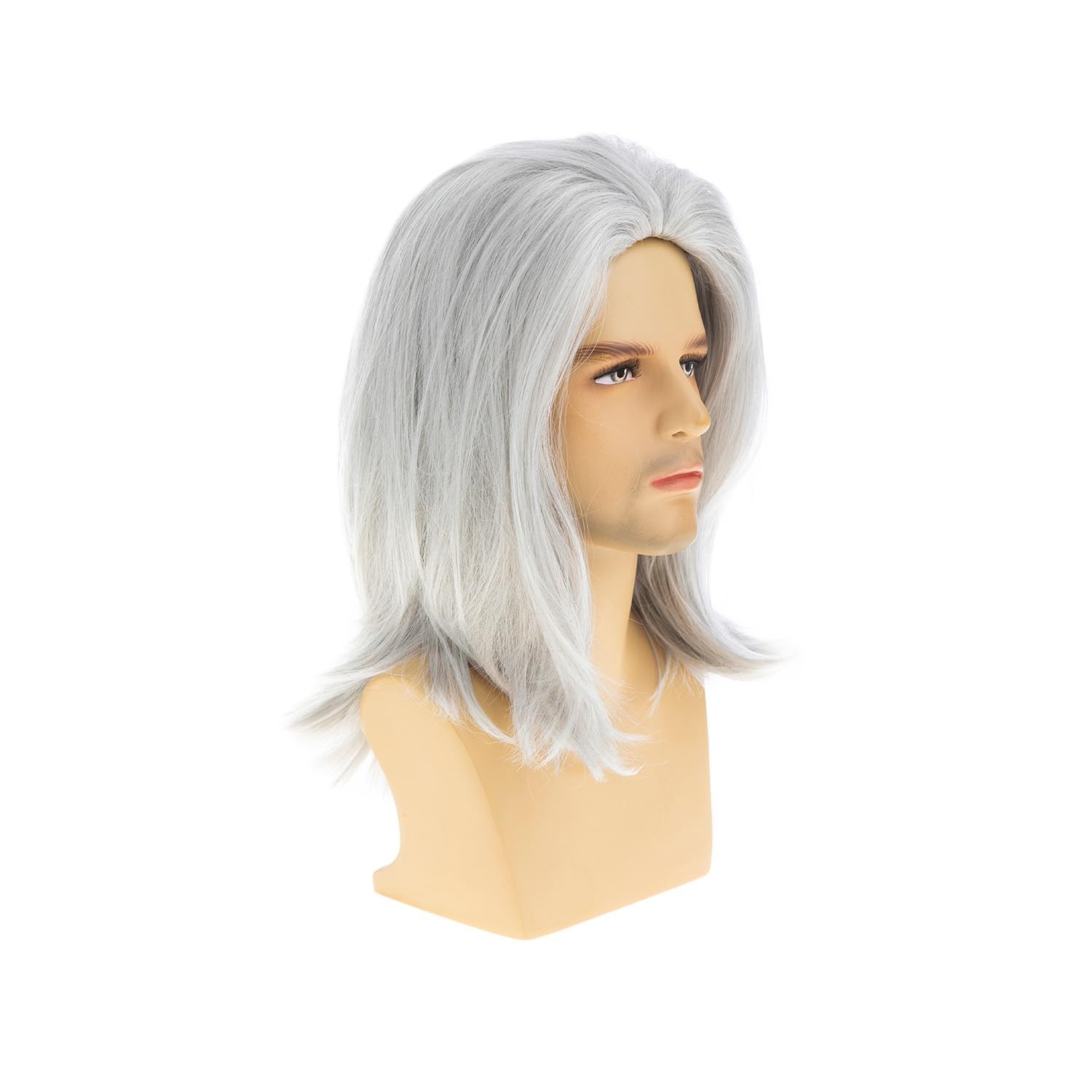 Mens Wig White Long Straight Synthetic Heat Resistant Costume Cosplay Hair Wig