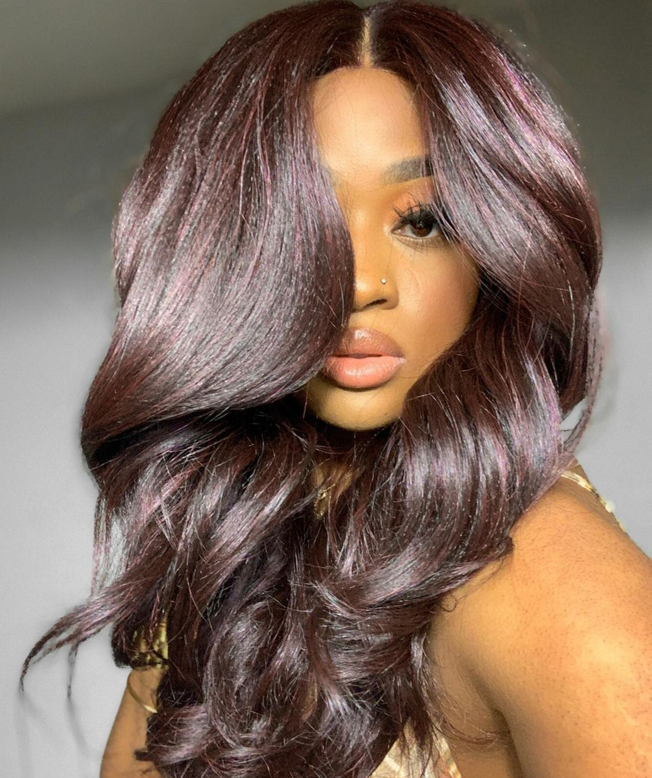 LUXLUXE Cleo Wavy 21 in 4X4 Hand Tied Lace Front Wig, Deep Red and Black Blend