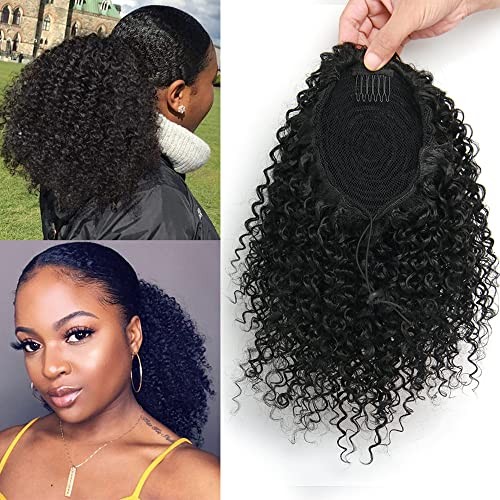 Short Afro Kinky Curly Ponytail Hair Piece for African American Black(1B)