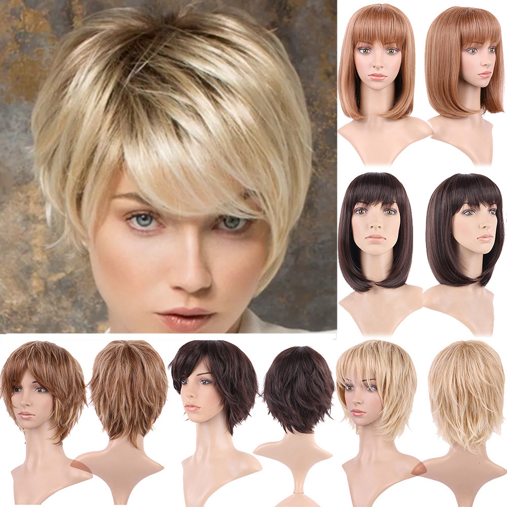 Cheap Ombre Blonde Brown Black Mix Full Wig Ladies Halloween Cosplay Hair Wigs W