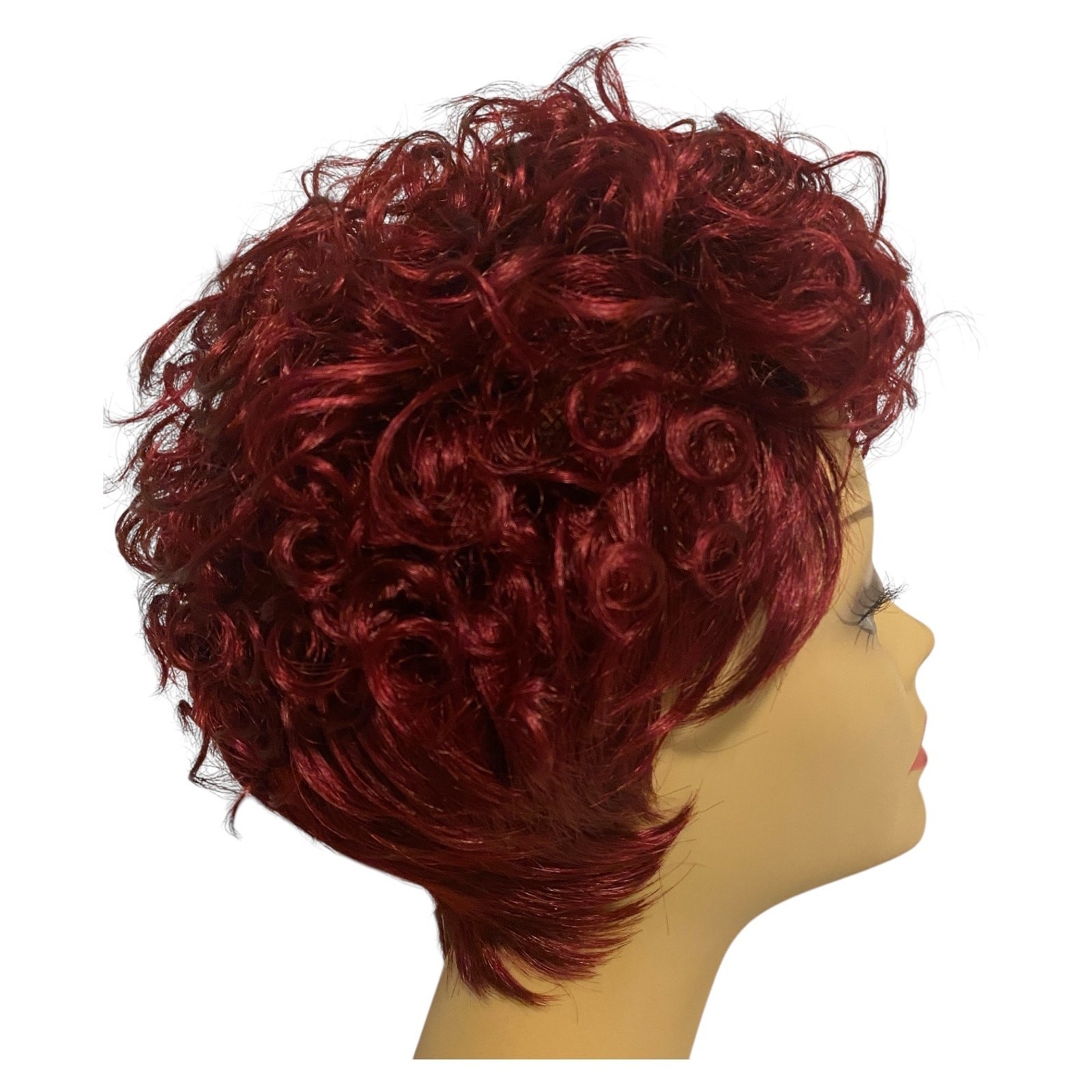 ASHRO Wig Curly Pixie Dk Burgundy Red Synthetic Hair for Women NWT A966W