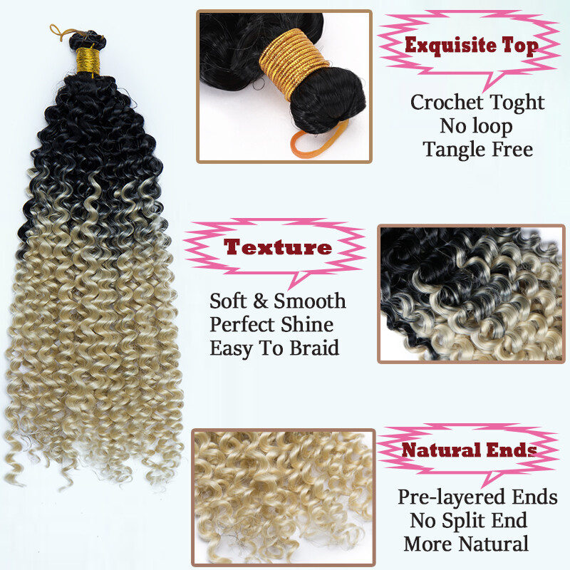 5 Pack Afro Deep Water Wave Hair Extensions Kinky Curly Crochet Braid Hairpiece