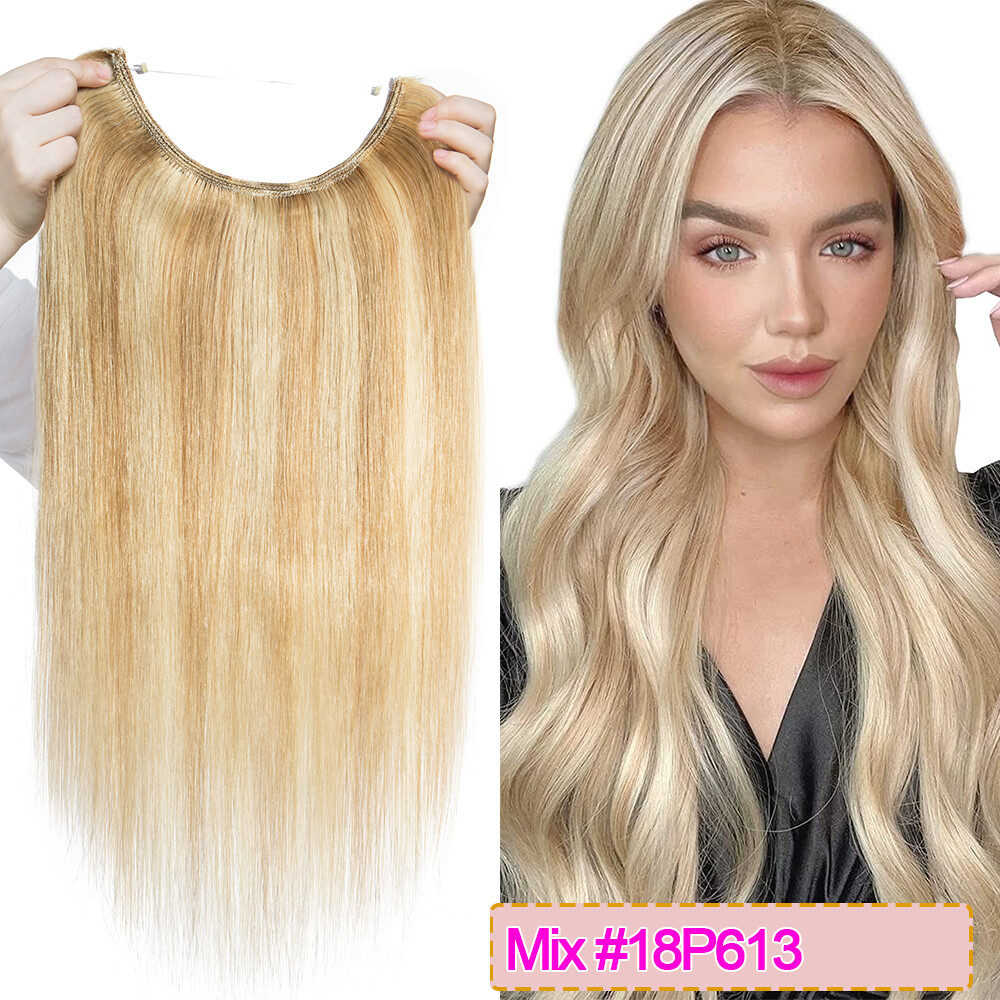 Wire Clip Hair Extensions Elastic Band Secret Headband Ring 100% Real Human Hair