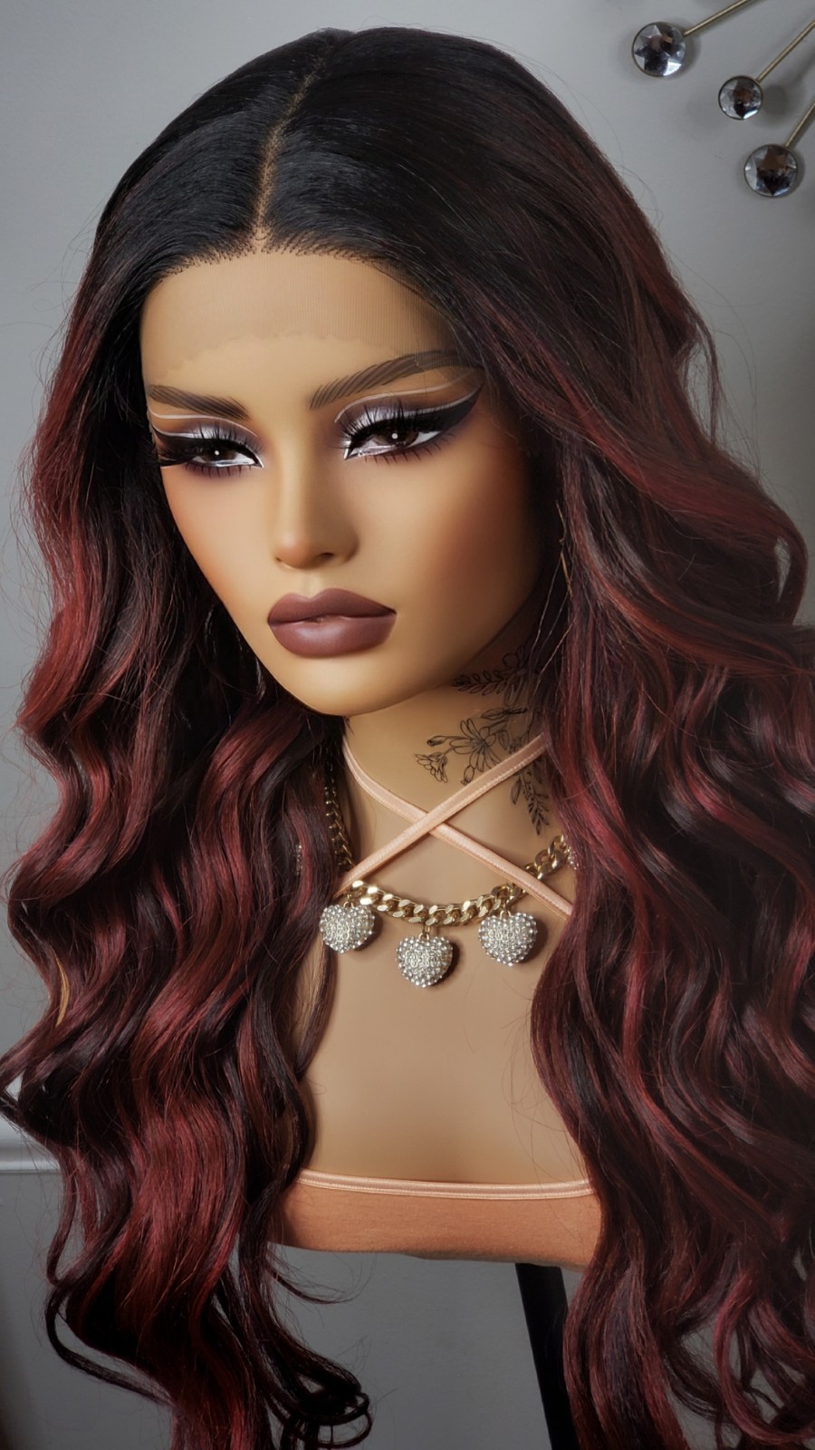 New Long Wavy Red Burgundy Wine Lace Front Wig Curly Style Womens Fashion Hair