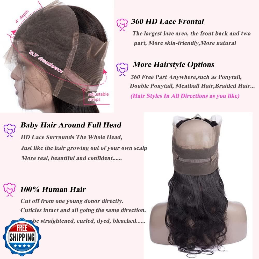 GYAJEP 360 Lace Frontal 360 HD Transparent Full Lace 12A Unprocessed Brazilia