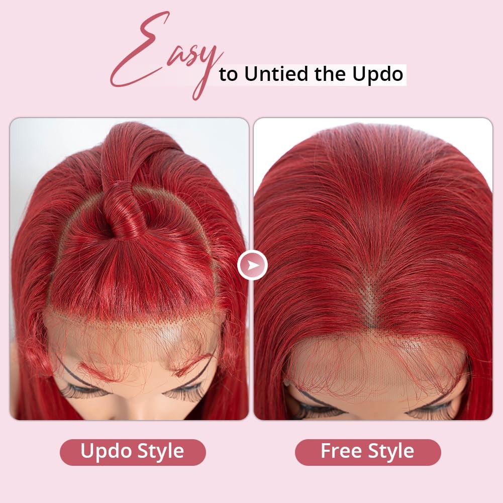 Style Icon 36 Super Long 13X4 Lace Wig Updo Lace Frontal Wigs Part Red Lace