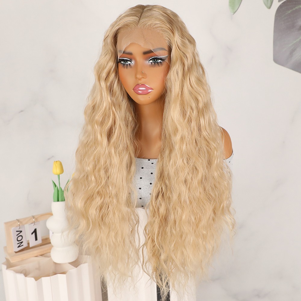 Water Wave Glueless Heat Resistant Fiber Lace Front Wigs Long Curly Hair Women