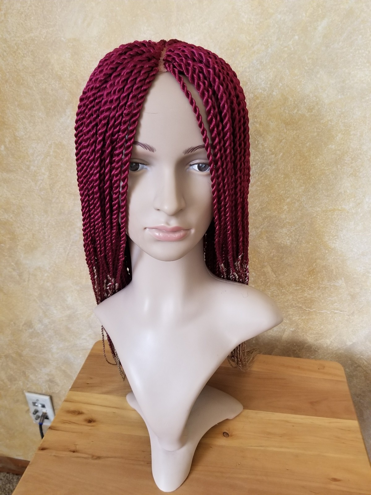 Handmade 22 to 24″ Braid Twist Wig with lace fabric color Red Creme