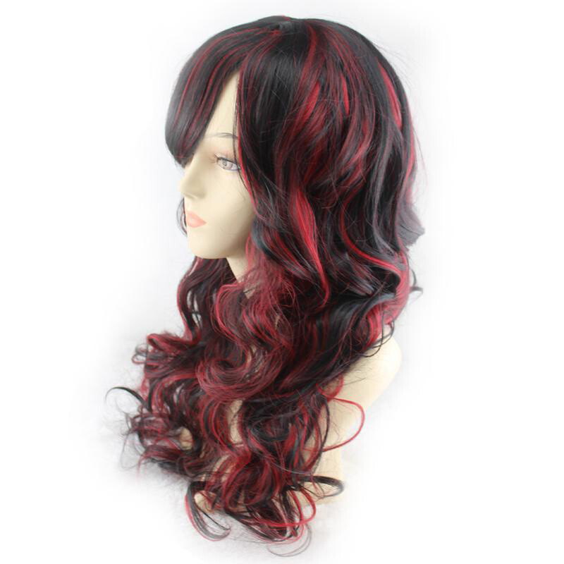 New Wigs for women with Bangs Long Wavy Blonde Balayage Red Black Synthetic Hair