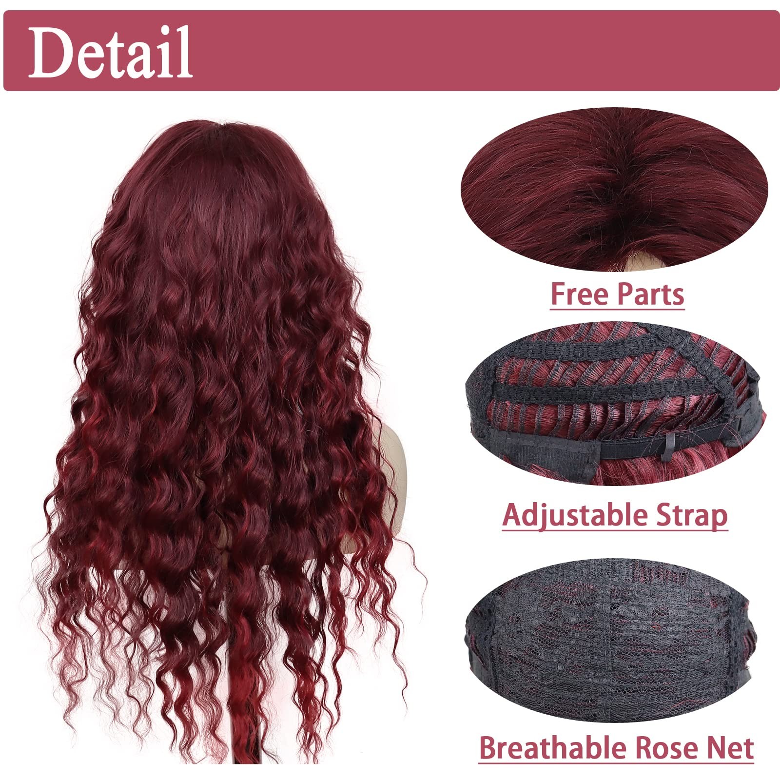 Gnimegil Long Red Curly Wigs For Women Part Burgundy Wig Layered Haircut Fluffy