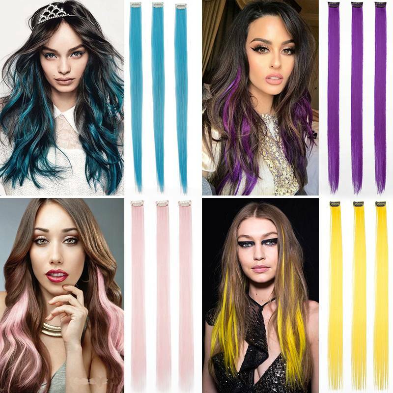 10PCS 20″ Multi Pink Colour Clip In Highlight Streaks Hair Extensions as Human