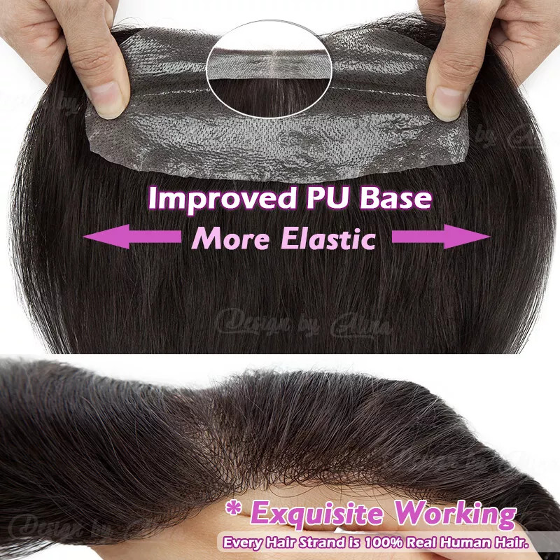 Mens Toupee Receding hairline Patch Thin Skin PU Bald Human Hair Piece System US