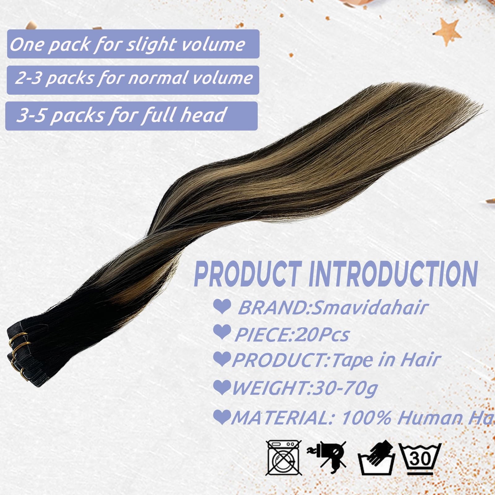 Smavida Highlight Balayage Blonde Tape In Hair Extensions 22Inch Ombre Natural