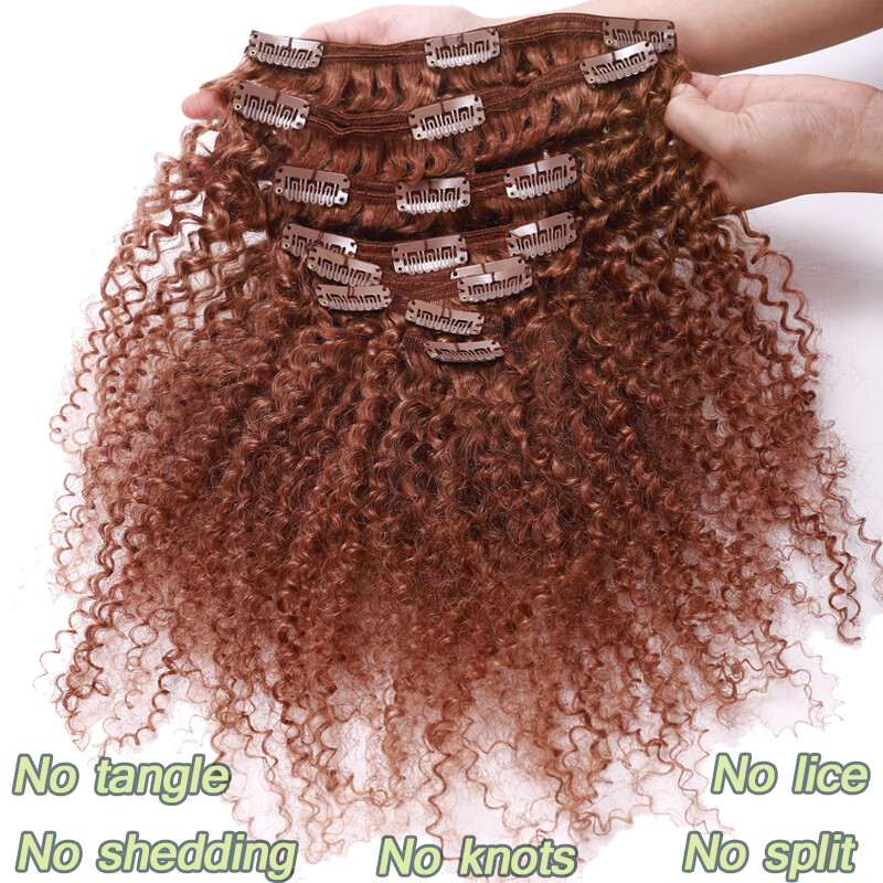 Afro Kinky Straight Thick Clip in Human Hair Extensions Full Head Double Wefted