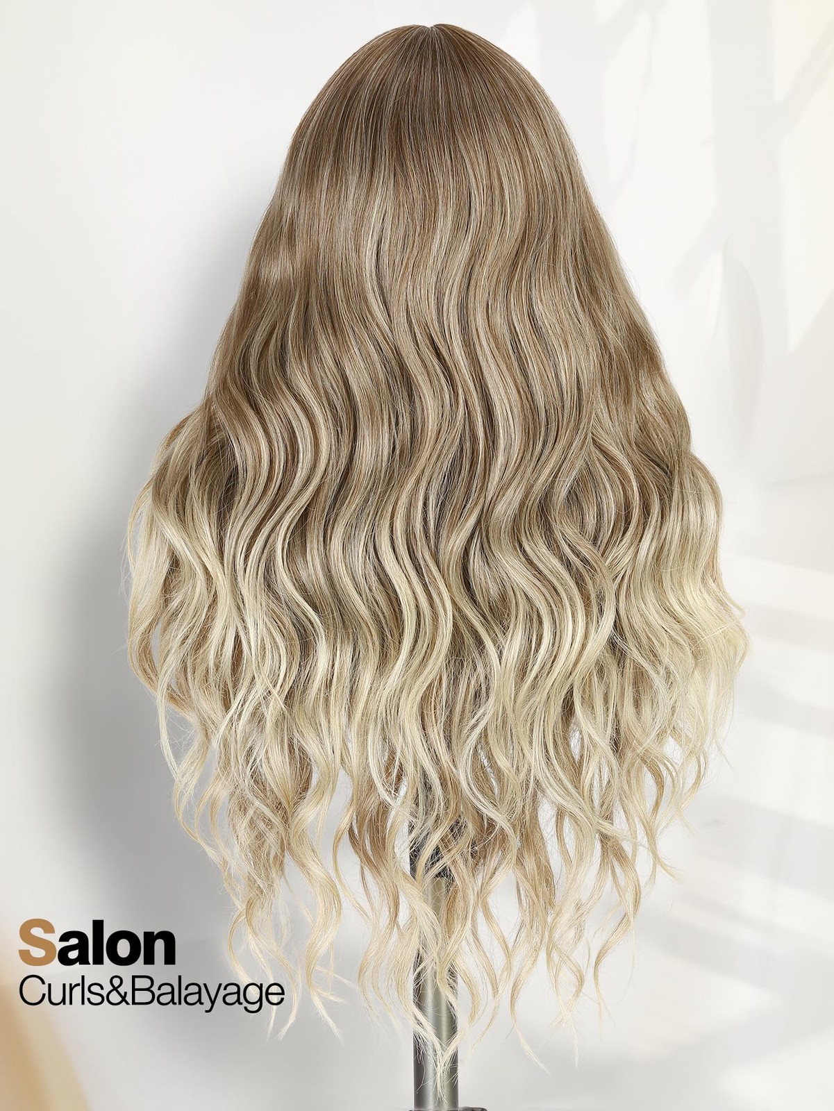 Dirty Blonde Wig with Bangs Long Curly Wavy Wig with Blunt Bangs for Women 26…