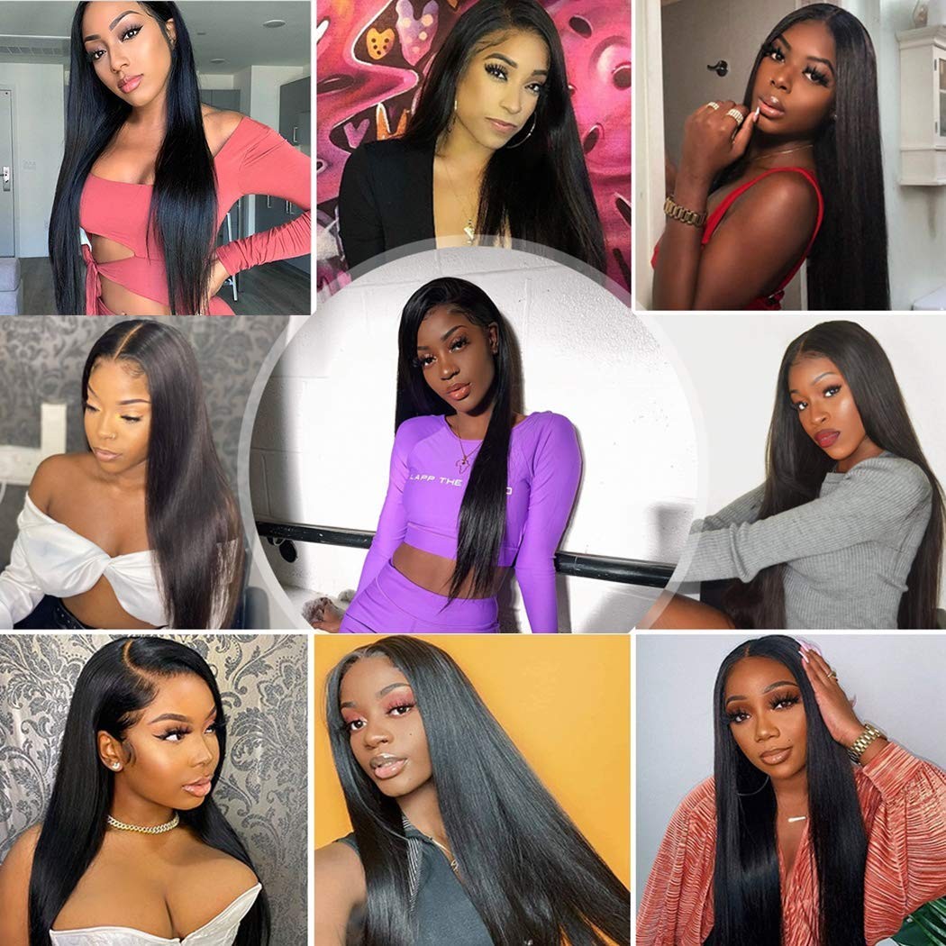 Lace Frontal Wig Soft Long Straight Black Heat Resistant Hair Women