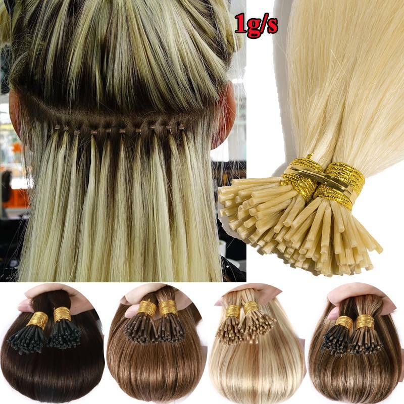 100 Strands I Tip Stick Hair Real Human Hair Extensions Micro Ring Beads 16″-24″