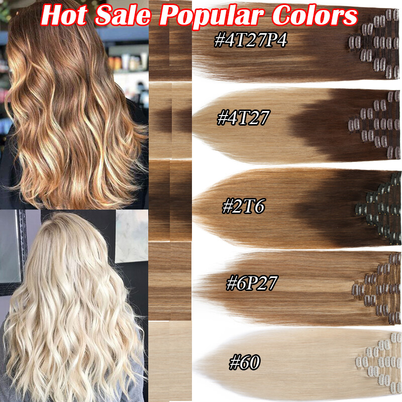170G Real Thick Clip In Russian Remy Human Hair Extensions Double Weft Full Head