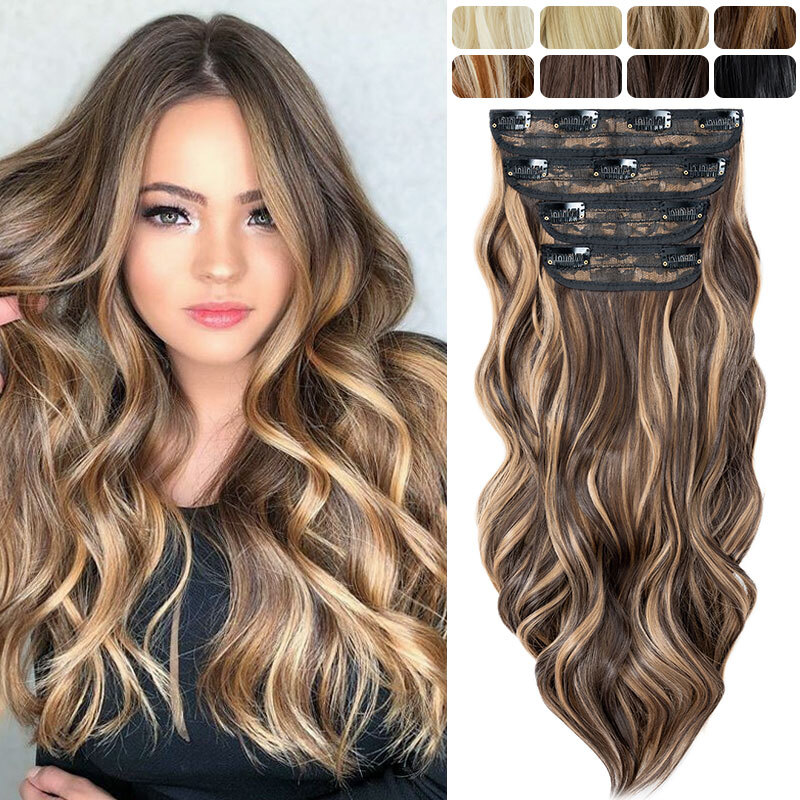 100% Long THICK Clip in Hair Extensions Full Head 4 Pieces Long For Women 180g