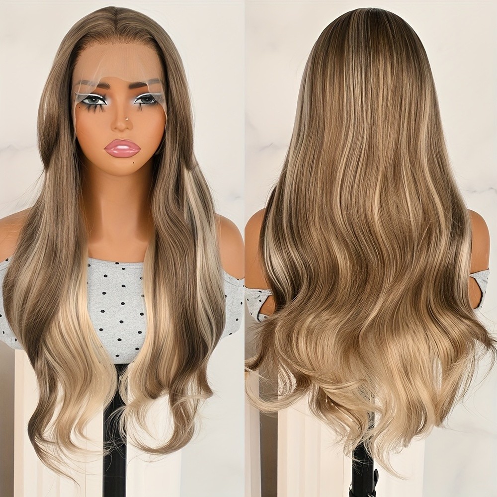 Ombre Brown Blonde Lace Front Wigs Pre Plucked Natural Hairline Heat Resistant