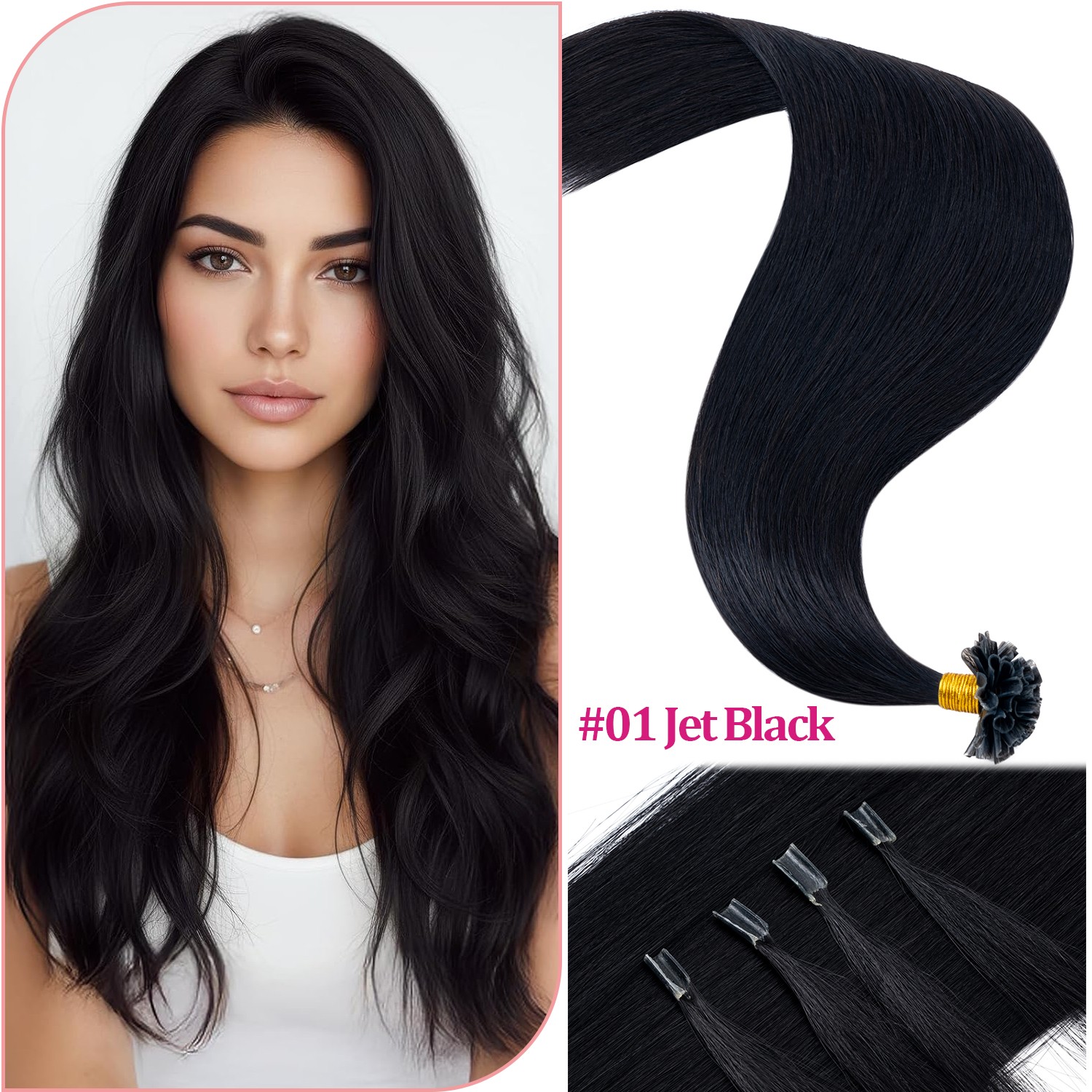 Nail Tip U Tip Hair Extensions Remy Human Hair Pre-Bonded Keratin Glue 50s-300s