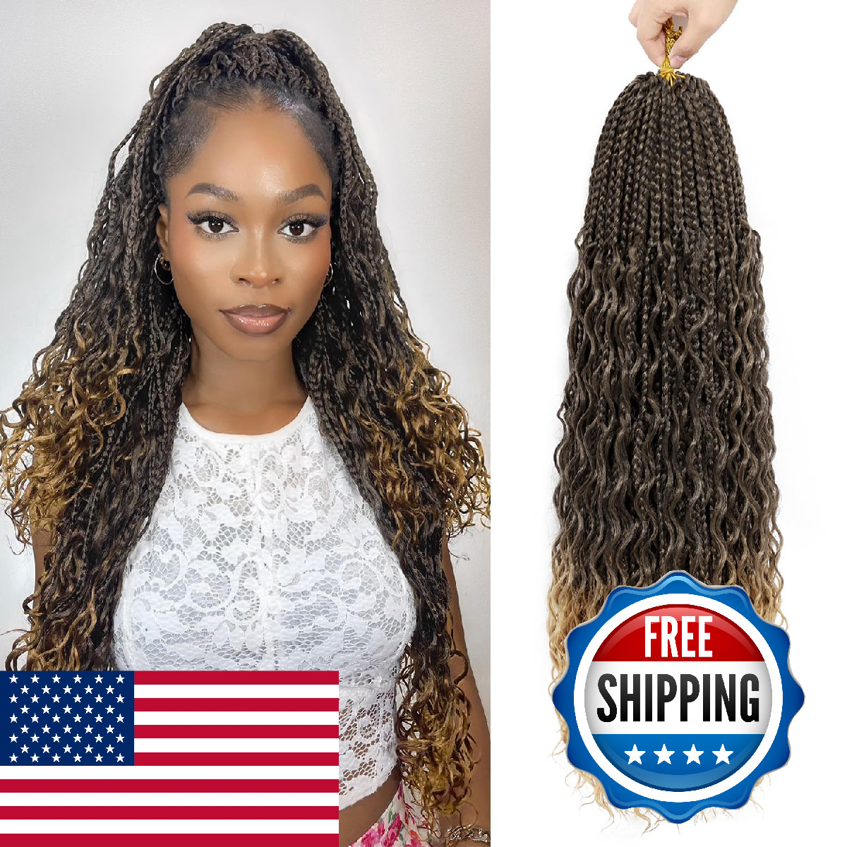 Eacia Goddess Braids Crochet Hair 24 Inch 7 Packs Boho Braids Curly Ends Pre