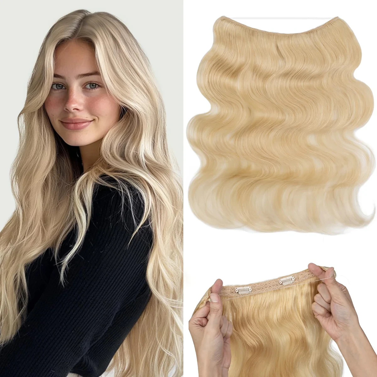 Rich Choices 18 Inch Bleach Blonde Halo Hair Extensions