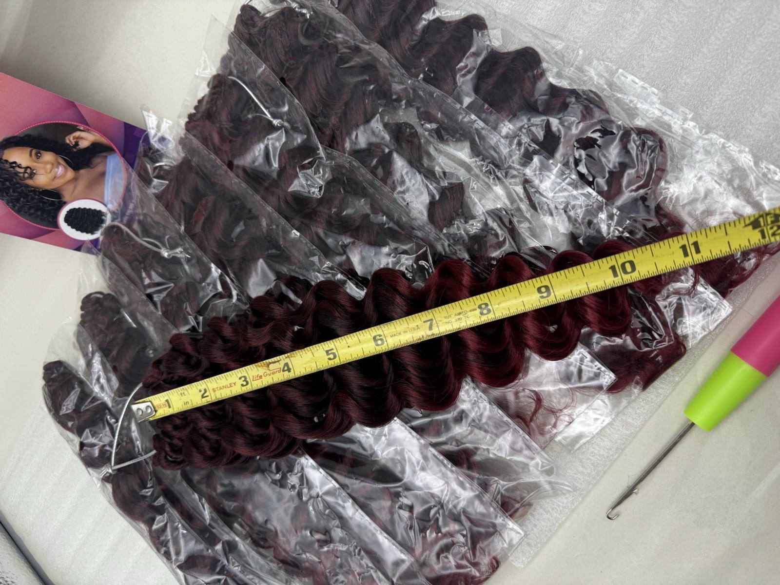 100% HandMade Deep Wave Crochet Hair Deep Curly Extensions 11″ Burgundy Red READ