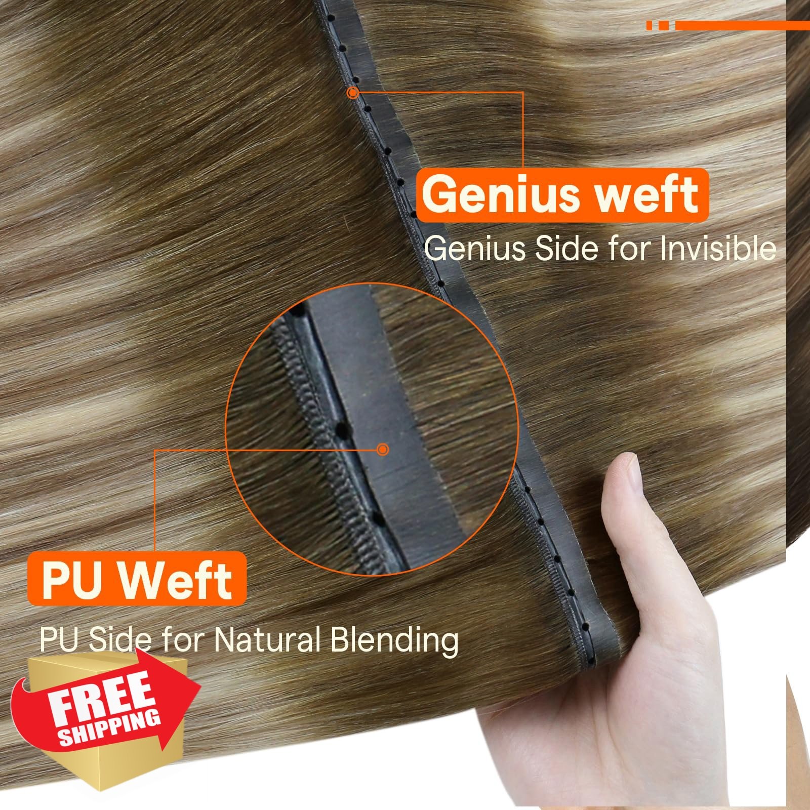 Full Shine Butterfly Weft Hair Extensions 22″ 50g Balayage Brown Blonde