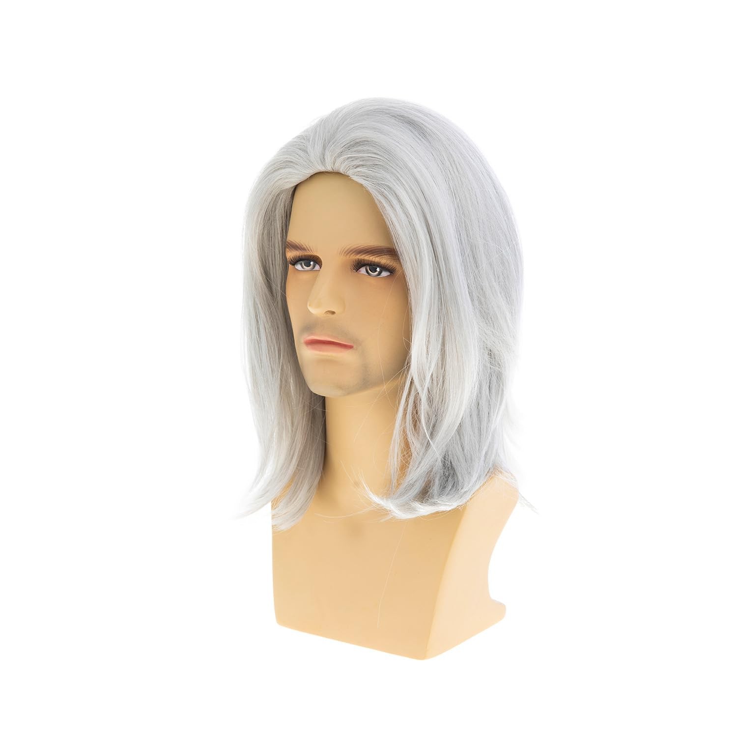 Mens Wig White Long Straight Synthetic Heat Resistant Costume Cosplay Hair Wig