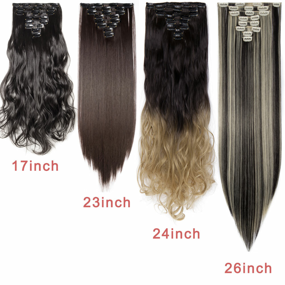US Real Thick Smooth Clip in Hair Extensions Full Head Wavy Long as Human Ombre