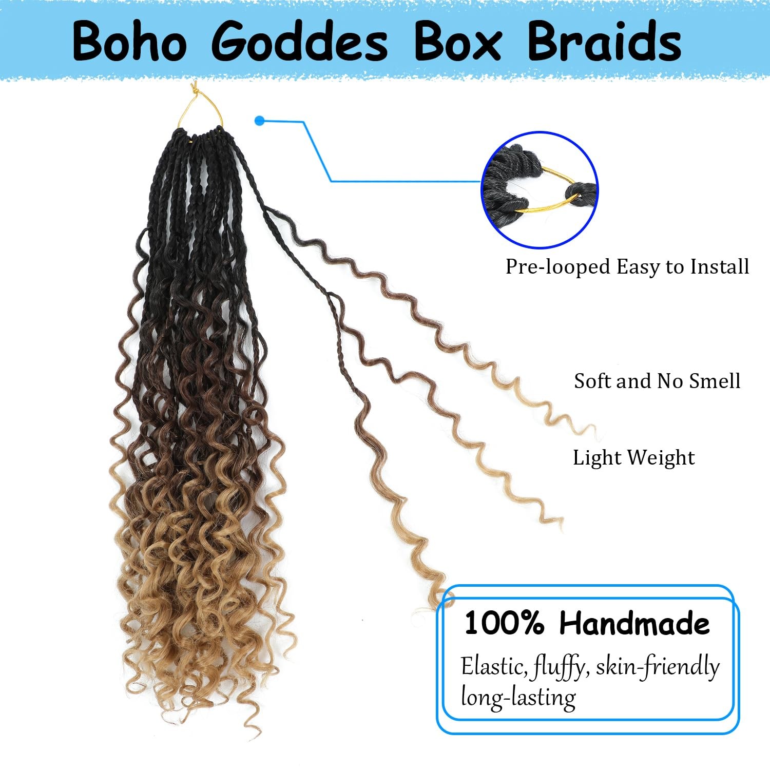 Goddess Box Braids Crochet Hair 8 Packs Pre-looped Boho Box Braids Braiding H…