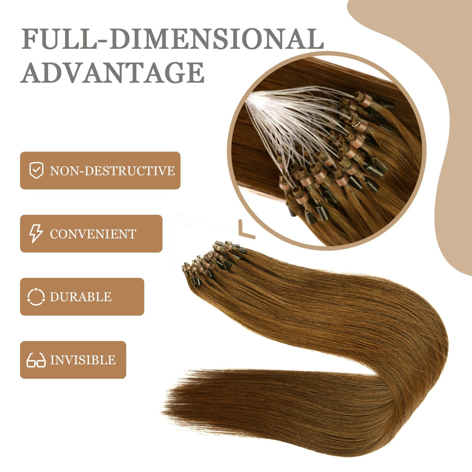 Eliysako Remy-Hair Microlink Hair Extensions Human Hair Micro Bead 18inch 40g/pa