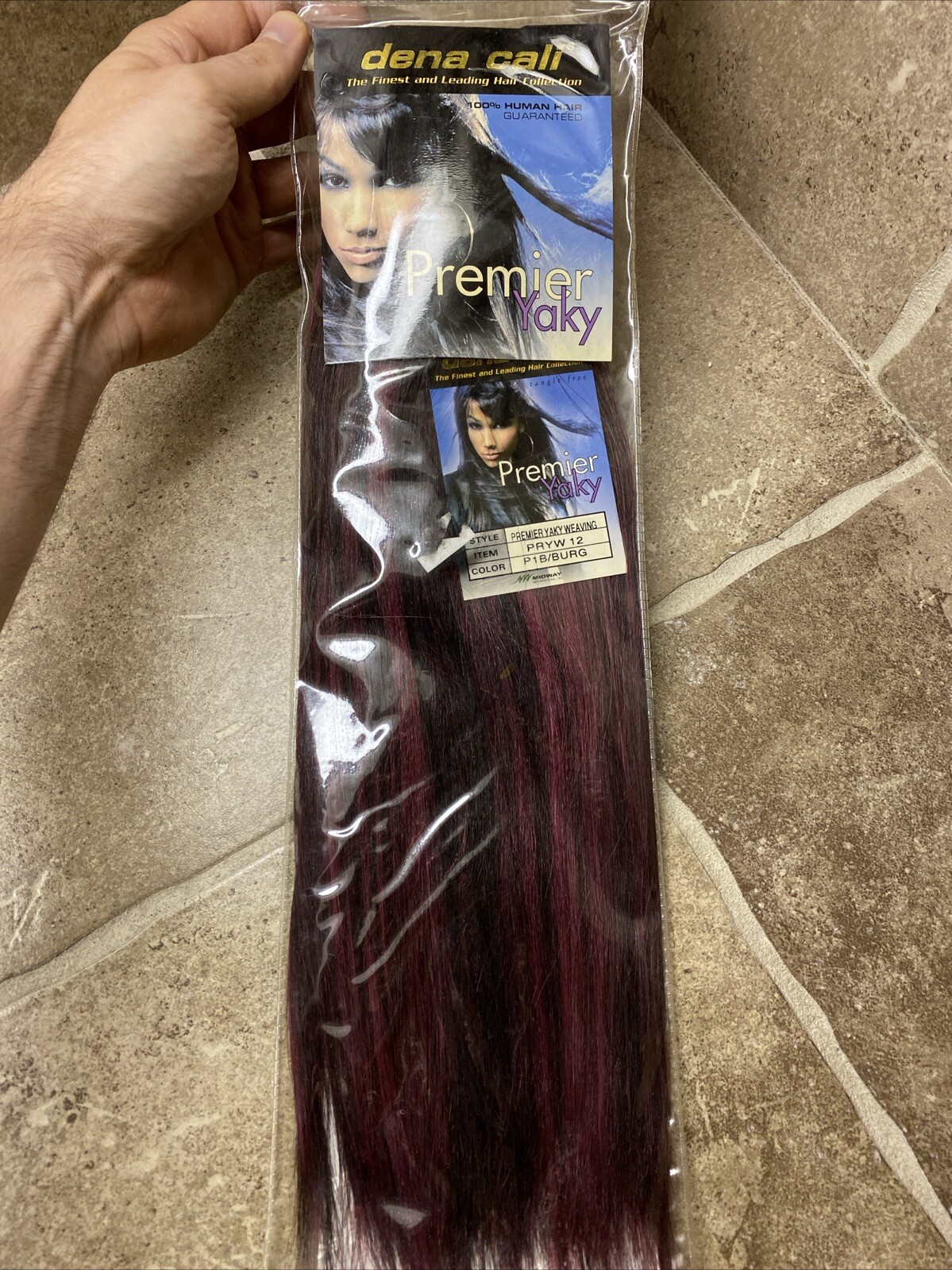 Dena Cali Premier Yaki 12” Color P1B/Burgundy Black Human Hair Weaving 2 Tone